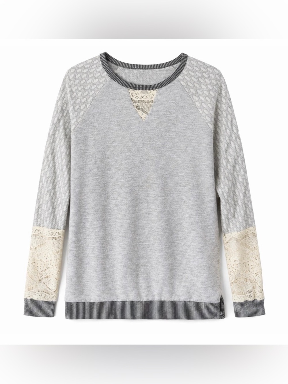 Scrapbook Ivory Lace Trim Gray Sweatshirt Size Medium